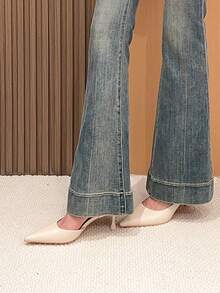 女士高跟鞋，时尚性感百搭侧镂空尖头办公室/婚礼派对鞋 - 米色 - 查看 8