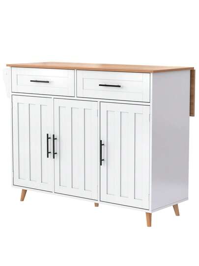 Kitchen Isl Sideboard Marble Effect Worktop, Extendable Tabletop Storage Space, Serving Trolley Wheels Drawers, Ideal Dining Room view 10