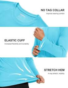 Men's Long Sleeve Shirts UPF 50+ UV Sun Protection Athletic Shirts For Hiking Running Workout Rash Guard-2025 - Ice Blue - View 3