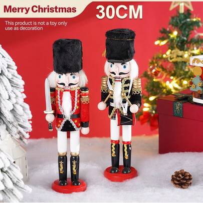 30CM New European Nutcracker Solid Wood Cloth-Wrapped Puppet Ornaments For Home Decoration Christmas Gift