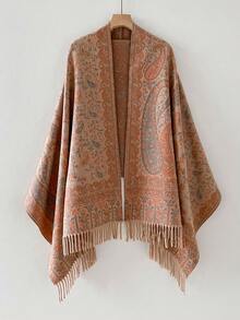 1 pezzo Sciarpa spessa e calda con motivo paisley e nappe, scialle in stile bohémien, versatile ed elegante per l'uso quotidiano con abiti - Multicolore - Visualizzare 15