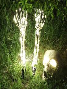 1 Set Of Realistic Halloween Skull Decorative Lights, 3 Pieces Skull Arms With Stakes Black Cracked Skulls Outdoor Yard Lawn Garden Cemetery Party Supplies, Yard Ground Stakes, Halloween Ground Stakes, Skeleton Hands Halloween Decor Light Home Decor Party Decor Halloween Decoration Room Decor Halloween Garden Decor For Gift Fairy - Halloween Skull Pile - View 7