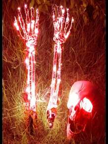 1 Set Of Realistic Halloween Skull Decorative Lights, 3 Pieces Skull Arms With Stakes Black Cracked Skulls Outdoor Yard Lawn Garden Cemetery Party Supplies, Yard Ground Stakes, Halloween Ground Stakes, Skeleton Hands Halloween Decor Light Home Decor Party Decor Halloween Decoration Room Decor Halloween Garden Decor For Gift Fairy - Halloween Skull Pile - View 14