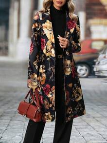 Long-Sleeved Floral Pattern Single-Breasted Suit Jacket - Màu Đỏ Sâu - Xem 3