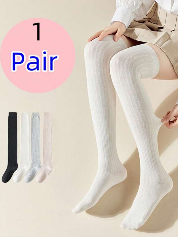 1 Pair Women's Comfortable, Fashion, Casual, Versatile Over-The-Knee Socks, Knit Thigh-High Stockings For Autumn/Winter