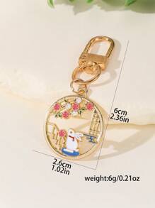 中国风兔子金属钥匙扣，可爱卡通动物兔子合金钥匙扣，返校背包装饰，汽车钥匙扣，节日派对礼物，适合植物和动物爱好者汽车配件哥特 Y2k