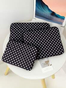 1 件可爱少女粉色蝴蝶结和时尚黑色心形图案平板电脑包，泫雅风格粉色花朵平板电脑包，11/13/15 英寸电脑包 iPad 包笔记本电脑包，11、13、15 英寸便携式台式机保护包适用于 Mac Book ASUS 平板电脑手提包保护套 9-11 英寸兼容 iPad Air 4 5 Pro 11 Mini 5 6 iPad 保护套防震包返校学校用品包适用于学校工作笔记本电脑包适合女士 Mac Book 保护套