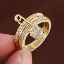 1pc Women's Pin-Shaped Zirconia Crystal Embellished Ring