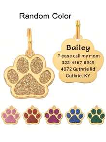 Zinc Alloy Pet Tags, Gold Footprints, Pet Supplies, Dog Tags, Pet Collars, Cat And Dog Surname Tags, Anti Loss Surname Tags (Gold, Pink, Blue, Green, Purple)Random Color