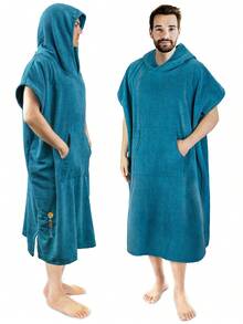 SUN CUBE Surf Poncho Changing Robe With Hood | Absorbent Quick Dry Microfiber Wetsuit Changing Towel With Pocket For Surfing Men Women (Black) - 海藍色 - 查看 1