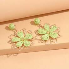 1 Pair Versatile Raffia Hollow Flower Straw Earrings, Casual Resort Style, Colorful Woven Floral Pendant Earrings, Fashionable & Unique, Suitable For Women Daily Wear & Holiday
