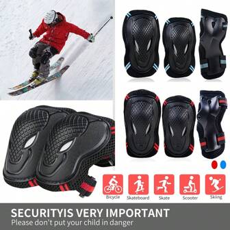 6 件套青少年/成人护膝护肘带护腕防护装备套装 6 件装适用于轮滑骑行运动