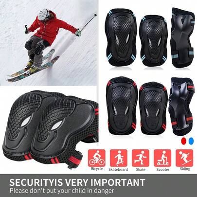 6 件套青少年/成人护膝护肘带护腕防护装备套装 6 件装适用于轮滑骑行运动