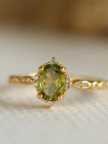 Delicate Charm  Imitation Peridot  Ring For Women Wedding Engagement Jewelry Minimalist Stackable Ring Birthday Anniversary Christmas Gift - Vàng - Xem 3