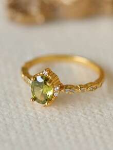 Delicate Charm  Imitation Peridot  Ring For Women Wedding Engagement Jewelry Minimalist Stackable Ring Birthday Anniversary Christmas Gift - Vàng - Xem 7