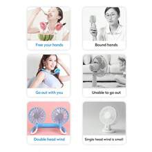 Ventilador de verano portátil, ventilador refrigerado, ventilador de cuello con manos libres, ventilador colgante recargable por USB de 1200 mAh, mini ventilador deportivo con 3 velocidades ajustables, ventilador doble para el hogar y la oficina