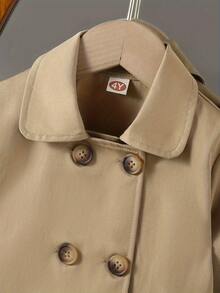 Girls' British Style Double-Breasted Trench Coat, Spring/Autumn New Versatile Fashionable Mid-Length Windproof Lapel Children Outerwear