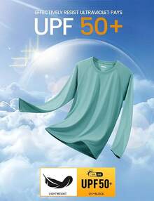 Camisas de manga larga para hombres UPF 50+ Protección solar UV Camisas deportivas para senderismo, correr, entrenamiento Rash Guard-2025 - Gris Verde - Ver 3