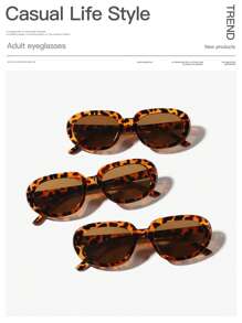 3 副女士亚克力复古椭圆形镜框豹纹有色镜片时尚眼镜，适合夏季外出、服装搭配和旅行配饰