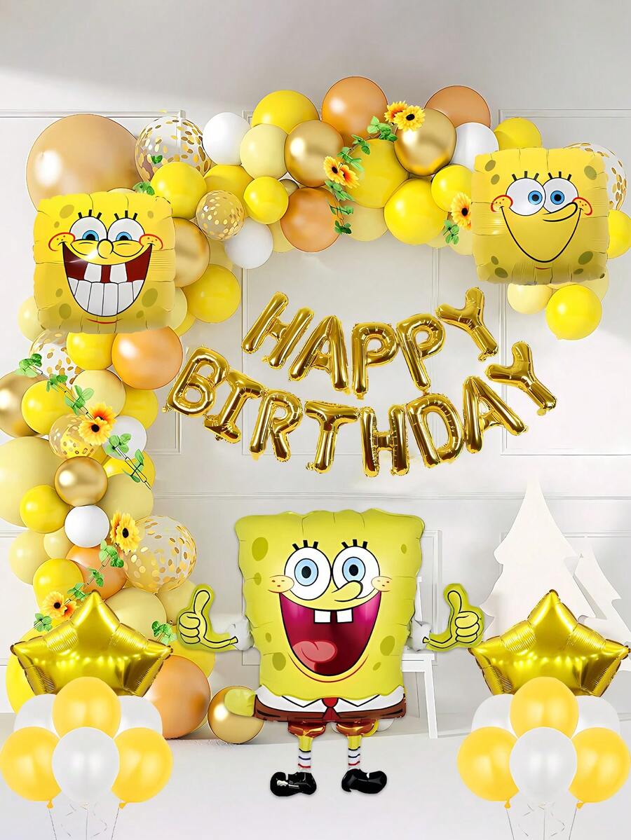 SpongeBob SquarePants 18件套海绵宝宝主题海绵宝宝和派大星铝箔气球套装 - PVC派对装饰套装，生日派对装饰，增添节日气氛 - 适用于家庭聚会、周年纪念日和节日、婚礼、生日、圣诞节、家居装饰、圣诞装饰、房间装饰、冬季圣诞装饰、圣诞礼物、圣诞装饰品 - 彩色 - 查看 1
