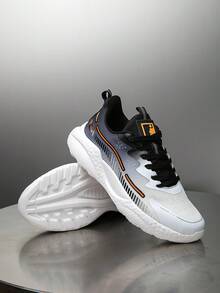 男士经典黑白撞色网眼系带休闲运动鞋，百搭日常运动鞋，情侣款