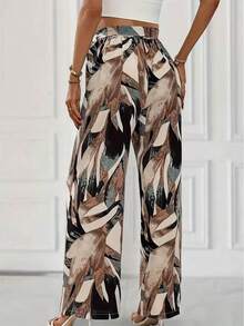 Women's Printed High Waist Wide Leg Pants - 棕色 - 查看 7