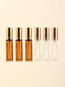 3pcs/6pcs/12pcs/18pcs 10ml Square Glass Refillable Makeup Toner Perfume Small Sample Transparent Fine Mist Spray Bottle, Black/Amber, With Funnel Atomizer, Rose Gold/Purple/Pink