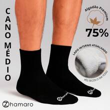 Kit 10 Pairs Zhamaro Socks Mid-Calf Cotton Terrycloth Men's Women's Comfortable Thick - Tất cả Pretas - Xem 6