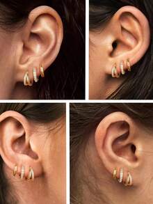 Bộ 6 khuyên tai vòng nhỏ hai lớp mạ vàng 14K, đính đá Cubic Zirconia, ít gây dị ứng, phù hợp với sụn tai, dái tai, vành tai và các vùng xỏ khuyên khác, dành cho phụ nữ và bé gái. - Bộ 6 bông tai - Xem 5