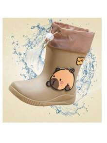 Nuevas botas de lluvia para niños con diseño de capibara de dibujos animados, botas de lluvia de tubo medio para estudiantes de primaria, jardín de infantes, impermeables y antideslizantes - Púrpura malva - Ver 4