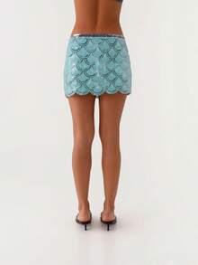 Sequin Skirt For Women-Stretchy Low Waist Bodycon Night Out Party Shine Sparkly Mini Skirts - 綠色 - 查看 2