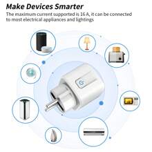 Prises intelligentes, Prises WiFi intelligentes Tuya, Prise 16A, Prise standard européenne, Contrôle à distance via l'application, Contrôle vocal via Alexa et Home, Avec fonction de minuterie, Surveillance de la consommation électrique, Compatible avec les smartphones