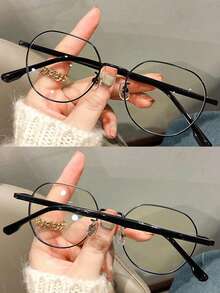 1 Pair Unisex Round Eyeglasses, Transparent Lenses, Metal Frame, Non-Prescription - Multicolor - View 5