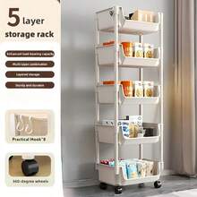 Multi Layer Mobile Bookshelf With Wheels That Can Be Moved To The Ground, Suitable For Storing Books, Office And Learning Supplies In Living Rooms, Bedrooms, And Offices, With 5 Layers Of White Color - 白色 - 查看 3