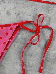 Hàng mới về mùa Xuân/Hè, phong cách Âu Mỹ, gợi cảm, thanh lịch, họa tiết chấm bi đỏ hồng, bikini 3 mảnh dành cho nữ, thích hợp đi biển, nghỉ mát, hẹn hò. - Nhiều màu - Xem 5