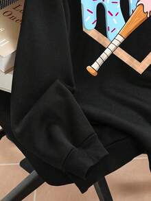 Tween Boy Cartoon Pattern Warm Sweatshirt - Black - View 6