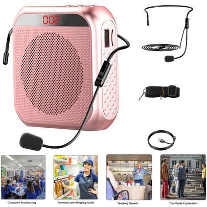1 Set Portable Voice Amplifier, Rechargeable Teacher Microphone, MiNi Amplifier System Megaphone Speaker ,2200mAh Rechargeable Voice Amplifier For Teachers, Training, Meeting, Tour Guide, Yoga Outdoor, Classroom(Pink)