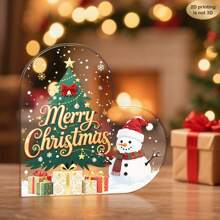 1 قطعة ديكور عيد الميلاد مسطح ثنائي الأبعاد من الأكريليك - تصميم رجل الثلج والشجرة مع قبعة حمراء ، نمط هدية - نص "عيد ميلاد سعيد" - ديكور طاولة ، وسيلة مركزية للحفلات - للاستخدام المنزلي والمكتبي - مادة أكريليك ، شكل قلب احتفالي ، ألوان زاهية ، ديكور منزلي مسطح ثنائي الأبعاد لعيد الميلاد