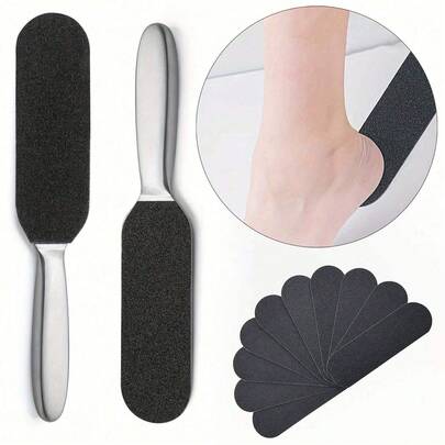 1 件装去茧足锉，含 10 个替换垫，专业不锈钢足部护理工具，用于去除死皮和硬茧，电动足部磨光器附件和手动足部刮刀，可在几秒钟内使双脚光滑，适合居家修脚、沙龙和旅行使用，非常适合糖尿病患者、运动员和老年人足部护理，是母亲节和情人节自我护理套装的绝佳礼物