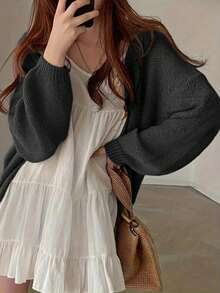 Spring/Summer Knitted Long Sleeve Lightweight Sunscreen Cardigan Black - Black - View 5