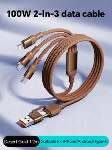 Durcord 3 合 2 100W（最大）快速充电线、USB A/Type C 转 Lightning 数据线、尼龙编织充电线、通用兼容 /Android/Type-C 和 Micro USB 设备便携式充电器兼容 便携式充电器、充电线、 充电器、通用充电器、兼容 的便携式充电器。兼容 16/15/14/13/12/11/ S24/S23/S22/S21、Vivo、兼容华为、通用高效充电适配器兼容 、Android、相机、MP3 通用适配器 Nan MFi 认证