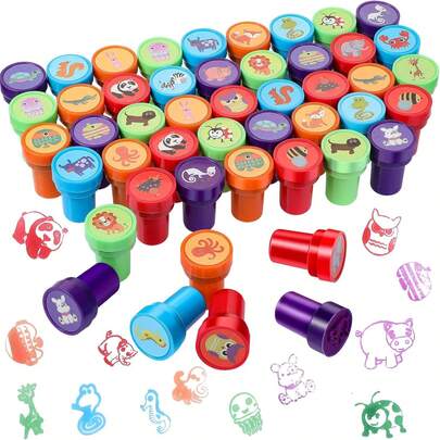 6/12/24/36pcs Cute Mini Cartoon Animal Stamps Set For Self Inking Craft Stamps For Rewards Easy To Hold Washable Ink For Fun DIY Projects And Party Favors(Random)
