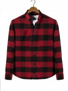 Textured Fabric, Checkered Pattern, Lumberjack Casual Shirt, No T-Shirt - Red and Black - View 2
