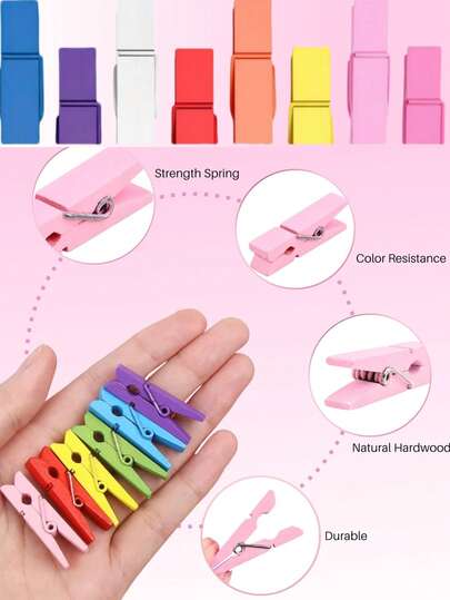 50/100pcs Colorful Mini Wooden Clips, Suitable For Photos, Crafts And Decorations - Great For Hanging Small Pictures For Display (Random Colors),School Supplies,Back To School