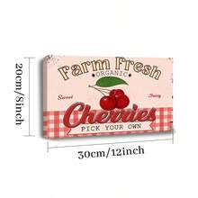 1 Pc Framed Farm Fresh Sweet Juicy Cherries Vintage Metal, Retro Fruit Poster Decorative Wall Art Canvas Poster Painting Wall Decor For Bedroom Living Room - Apricot - View 5