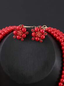 Juego de 3 piezas de collar, pendientes y joyas con flores y perlas falsas para bodas, cena y accesorios nupciales