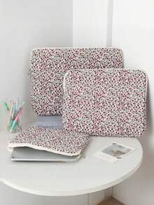 1 Cute Girly Red And Pink Small Floral Laptop Bag, HyunA Style Small Floral Tablet Bag, Multifunctional Shockproof Laptop Bag Quilted Bow Pattern Portable Case Compatible With 11/13.3/15.6 Inch Laptop Sleeve, Air Pro Notebook M3/M2 /M1 Max PC Notebook Chromebook For Back To School School Stuff Bag For School Work Laptop Bag For Women Mac Book Case Compatible With Macbook Case College Essentials - Multicolor - View 2