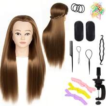 Đầu ma-nơ-canh tạo kiểu tóc 26 inch Đầu ma-nơ-canh tạo kiểu tóc và đầu tập đứng miễn phí Đầu ma-nơ-canh thẩm mỹ đầu búp bê với sợi tóc dài Đầu thực hành làm tóc cho nhà tạo mẫu tóc - màu nâu - Xem 3