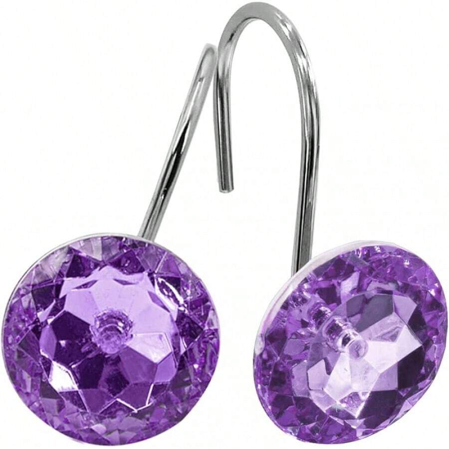 MitoVilla Purple Shower Curtain Hooks Rings, Metal Shower Hooks Shower Curtain Liner, Purple Rust Proof Shower Rings Curtain Accessories And Bathroom Shower Rod, 12 Pack Bathroom Set - Purple - View 1