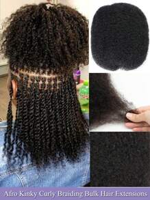 50g/Pack Afro Kinky Bulk Human Hair Extensions 10-16 Inch Natural Color Human Hair For Boho Twist Braiding Dreadlocks Unisex  Natural Look For Twists And Braids Extentions - SNatural - 查看 1